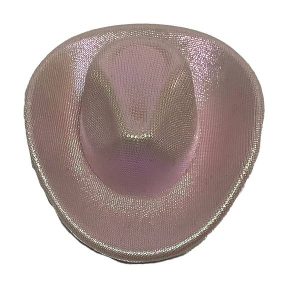 TELOLY Cowboy Hat,Holographic Metallic Shine Cowgirl Hat for a Show-Stopping Look,Space-Inspired Design Safari Hat Complete for a Bold Twist,Pink Small Size