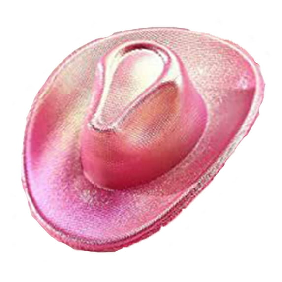 TELOLY Cowboy Hat,Holographic Metallic Shine Cowgirl Hat for a Show-Stopping Look,Space-Inspired Design Safari Hat Complete for a Bold Twist,Rose Small Size