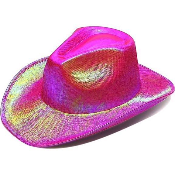TELOLY Cowboy Hat,Holographic Metallic Shine Cowgirl Hat for a Show-Stopping Look,Versatile Safari Hat Complete for Multiple Occasions,Metallic Rose