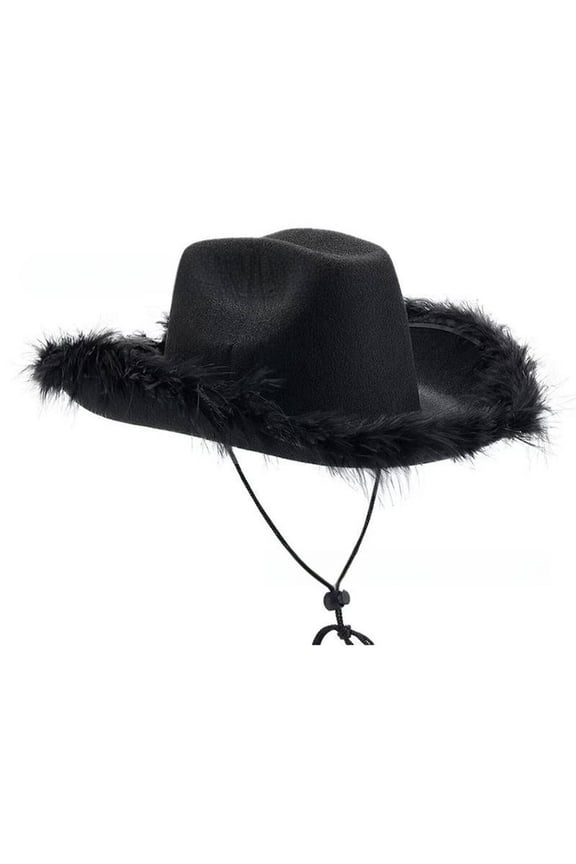 Cowboy Hat,Luxurious Pink Fringe Cowgirl Hat for Charming Western Look,Adjustable Windproof Strap Safari Hat for Secure Fit,Black
