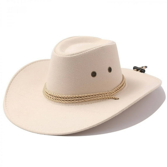 TELOLY Cowboy Hat,Luxurious Suede Wide-Brim Cowgirl Hat for Sunshade Style,Adventure-Ready Safari Hat with Secure Chin Strap,Milky White