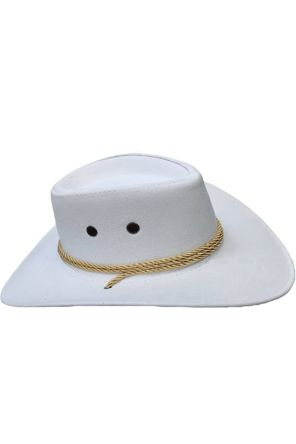 Cowboy Hat,Luxurious Suede Wide-Brim Cowgirl Hat for Sunshade Style,Adventure-Ready Safari Hat with Secure Chin Strap,White
