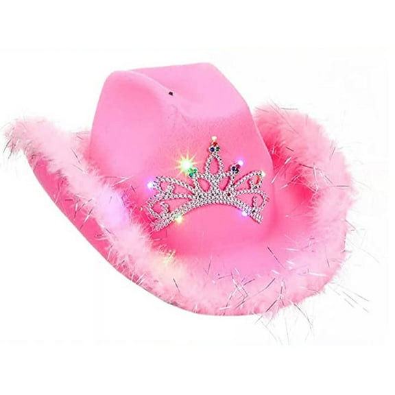 TELOLY Cowboy Hat,Romantic Pink Cowgirl Hat with Feather Edge,Glittering Safari Hat with Custom Lettering