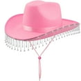 thumbnail image 1 of TELOLY Cowboy Hat,Sparkling Rhinestone Decoration Cowgirl Hat for a Luxurious Touch,Elegant White Design Safari Hat for Weddings,Pink, 1 of 2