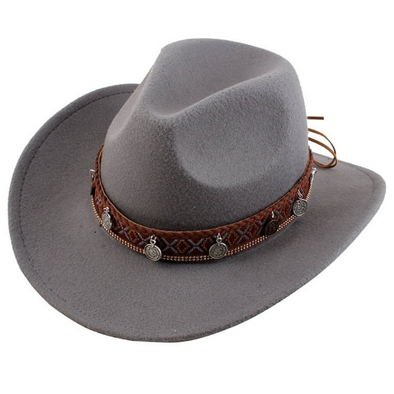TELOLY Cowboy Hat,Structured Wide-Brim Cowgirl Hat for Sun Protection,Classic Safari Hat Featuring Adjustable Windproof Strap,Gray