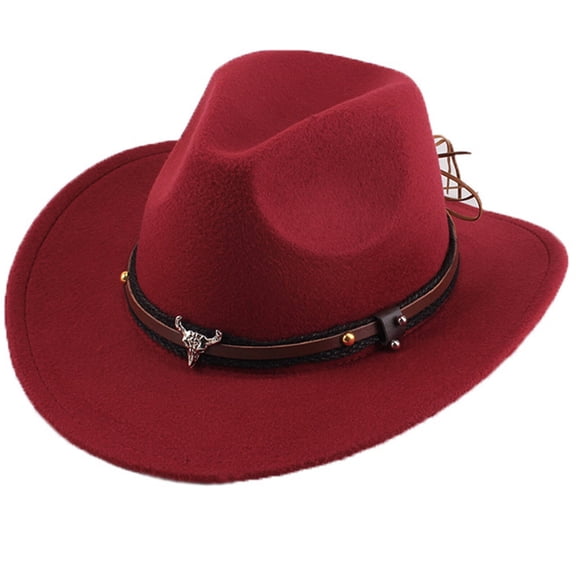 TELOLY Cowboy Hat,Stylish Wide-Brim Cowgirl Hat with Moisture-Wicking Sweatband,Versatile Safari Hat with Adjustable Windproof Strap,Wine