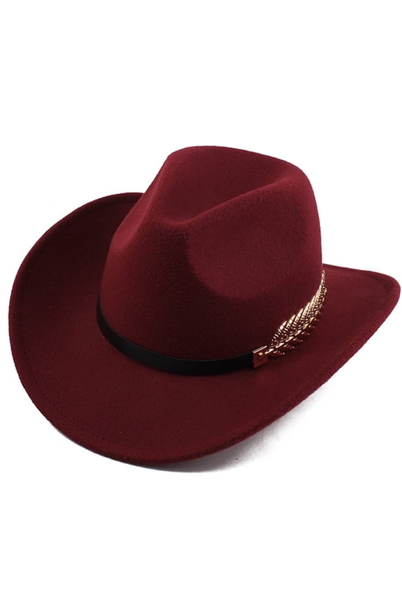 Cowboy Hat,Trendy Wide-Brim Cowgirl Hat Equipped with Moisture-Wicking Sweatband,Functional Safari Hat with Adjustable Windproof Strap,Scale Wine