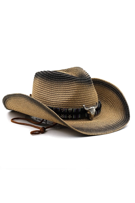 Cowboy Hat with Adjustable Wind Strap, Wide Brim Safari Sun Hat for Hiking, Camping, Fishing, Beach, Outdoor Activities