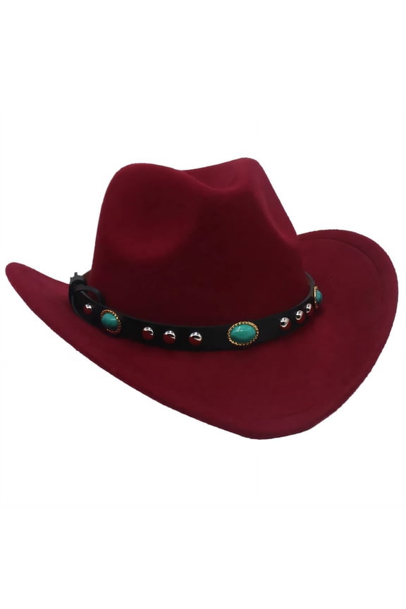 Cowboy Hats for Women,Boho Chic Jazz Cap,All-Gender Versatile Boys Cowboy Hat,Claret