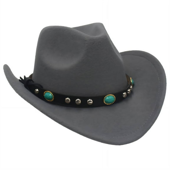 TELOLY Cowboy Hats for Women,Boho Chic Jazz Cap,All-Gender Versatile Boys Cowboy Hat,Grey
