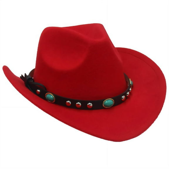TELOLY Cowboy Hats for Women,Boho Chic Jazz Cap,All-Gender Versatile Boys Cowboy Hat,Red