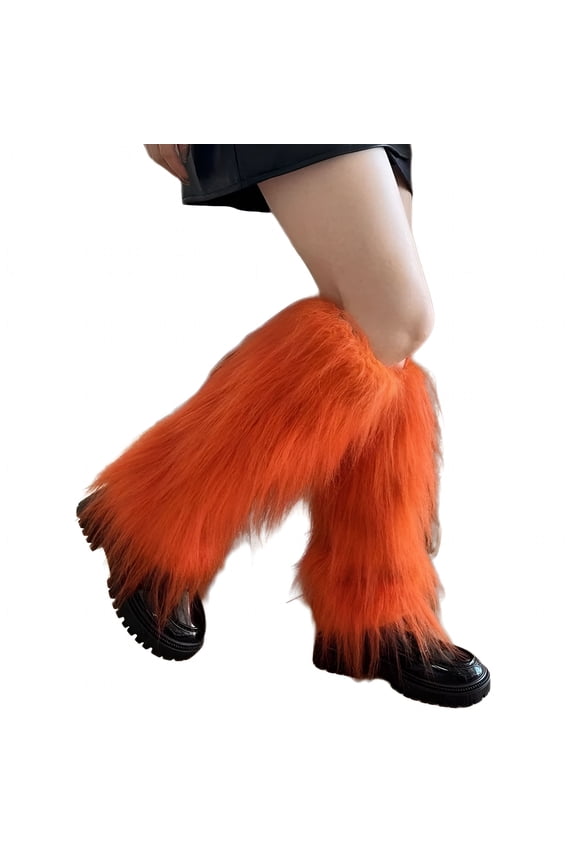 Cozy Furry Leg Warmers Women Fashion Colorful Boot Toppers for Costume Parties Orange Fuzzy Leg Warmers
