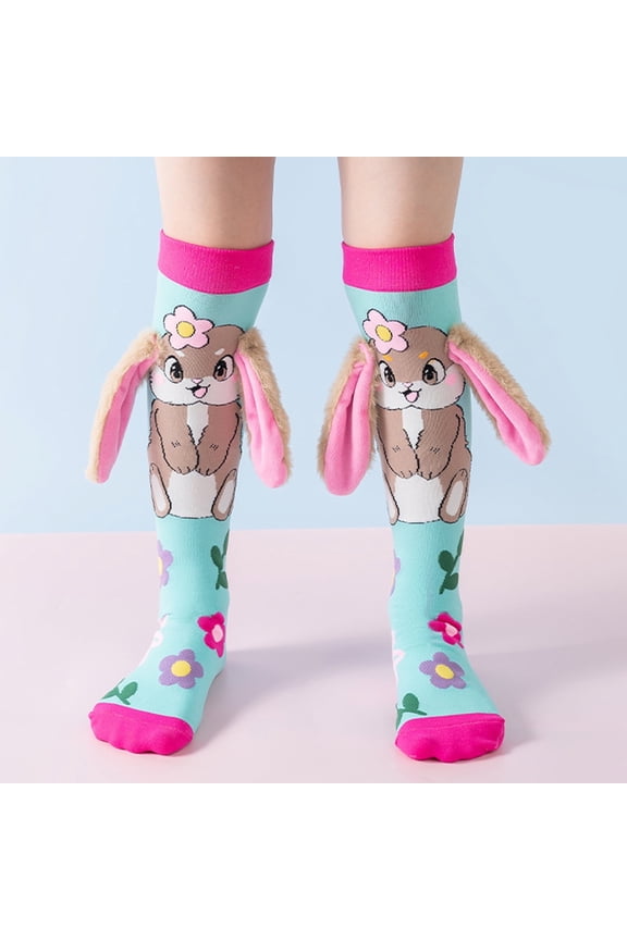 Crazy Socks for Kids-Cute Knee High Silly Socks Funny Style Colorful Cute Animal Knee High Socks for 3-16 Years Kids,Rabbit,Girls Socks 8-10 Years Old