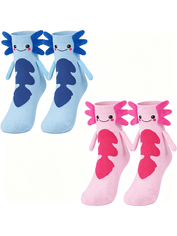 Crazy Socks for Kids 2Pairs Funny Animal Axolotl Holding Hands Socks with Magnets for Women Girls Boys Birthday Gift Crazy Socks for Kids