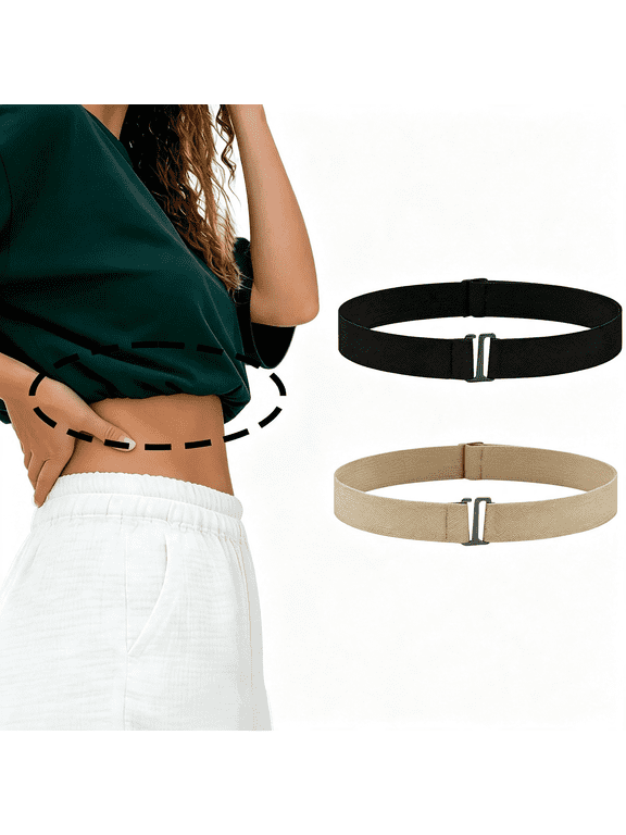 Crop Tuck Band for Women,2Pcs Adjustable Shirt Tuck Band for Women,No-Roll Anti-Slip Elastic Waist Belt for Tucking Shirts,Cropping T-Shirts,Sweaters&Oversized Tops