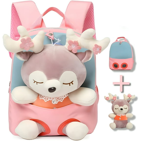 TELOLY Cute Backpack, Mini Baby Backpack for 2 3 4 5 6 Years Old, Plush Toys Backpack for Toddler, Pink