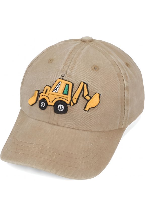 Cute Embroidery Excavator Toddler Kids Baseball Cap Adjustable Cotton Washed Vintage Dad Hat for Boys Girls Age 2-8