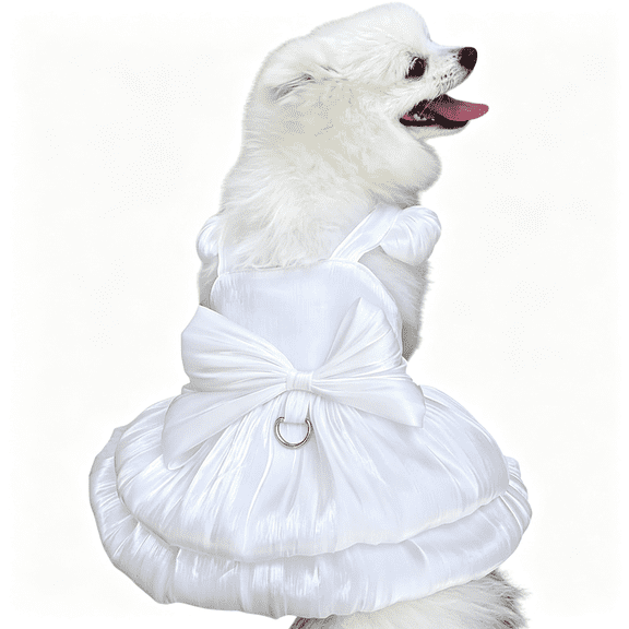 TELOLY Cute Princess Dog Dress for Small Dogs Cats,Puppy Dress with Bowknot & D-Ring,Fancy Pet Girls Outfit for Wedding Birthday Party Dog Wedding Dress (White,Large)