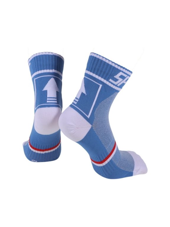 Cycling Socks Sweat-Absorbent Anti-Friction Outdoor Bike Socks Blue White Unisex 1 Pair Colorblocked Arrow