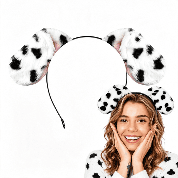 TELOLY Dalmatian Ears Headband Dog Ears Headband Puppy Ears for Adult Women,Moveable Ear Design Dog Headband