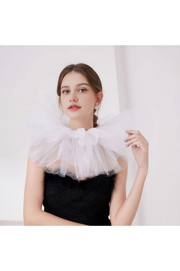 Decorative Collar Victorian Ruffled Mesh Fake Collar Shawl Tulle Clown Cosplay Neck Ruff Choker for Renaissance Cosplay Clown Neck Ruffle Collar