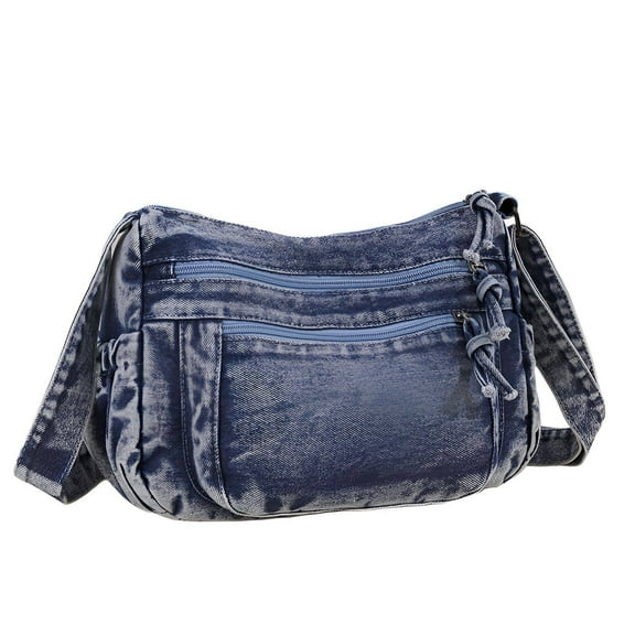 TELOLY Denim Purse,Large Capacity Denim Purses for Women,Multiple Pockets Denim Bag,Blue