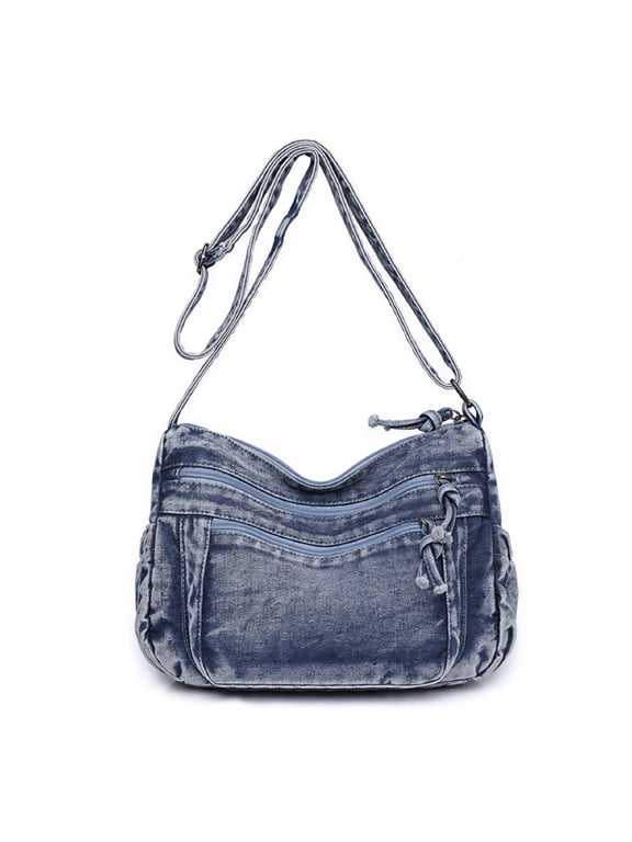 Denim Purse,Large Capacity Denim Purses for Women,Multiple Pockets Denim Bag,Blue