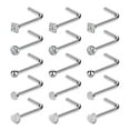 thumbnail image 1 of TELOLY Designice 15 Pcs Nose Rings L Shaped Cubic Zirconia Nose Studs Set 20G Nose Piercing Jewelry, 1 of 8