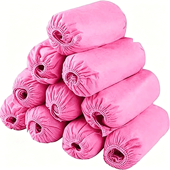 TELOLY Disposable Shoe Covers 100Pcs Non-Slip Durable Indoor Boot Overshoes Protector Thicked Non-Woven Shoe Covers for Carpet Floor Protection Construction Offices One Size Fits All (Pink)