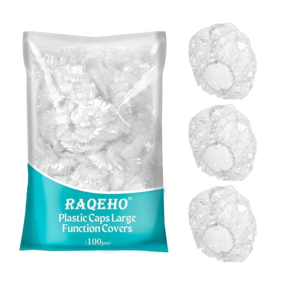 TELOLY Disposable Shower Caps 100Pcs,Large Clear Plastic Shower Cap for Women Men Long Hair Reusable Waterproof Deep Conditioning Oil Treatment Hair Cap