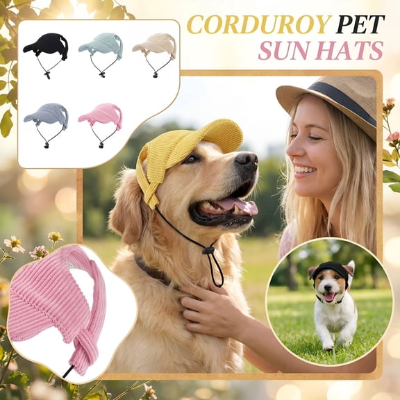 TELOLY Dog Baseball Cap, Dog Cat Summer Beach Visor Hat with Ear Holes, Adjustable Puppy & Cat Sunbonnet Headdress, Outdoor Sunshade Hat with Secure Chin Strap for Summer Adventures Yellow M