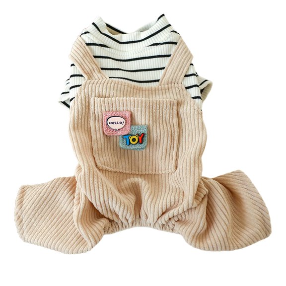 TELOLY Dog Clothes Classic Black and White Stripe Design Dog Onesie,Fashionable and Versatile Soft and Breathable Dog Costume,Beige,Xs