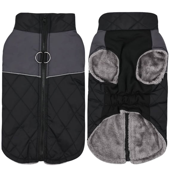 TELOLY Dog Clothes,Reflective Design Dog Jacket,Back Traction Ring Unrestricted Pet Costumes,Black,L