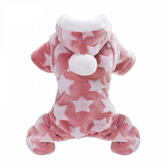 TELOLY Dog Pajamas Dog Coral Fleece Dog Sweater Hoodie Star Pattern Winter Warm Puppy Clothes Plush Cute Pet Jumpsuit Cat Onesie Outfit Apparel Coat (Pink, Xxl)