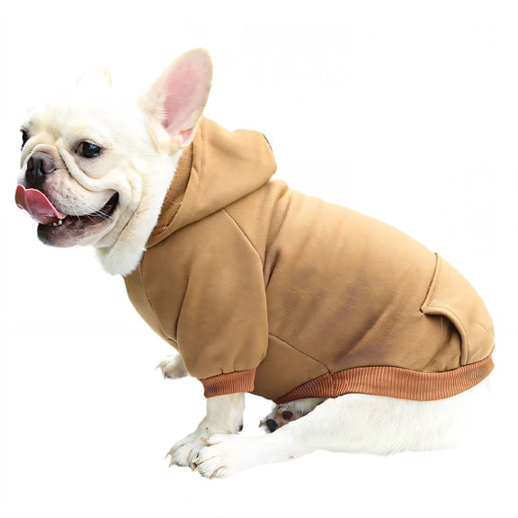 TELOLY Dog Sweater with Leash Clip, Thickened Winter Pet Coat for Small Medium Dogs, Soft Warm Puppy Clothes for Cold Weather, Brown L