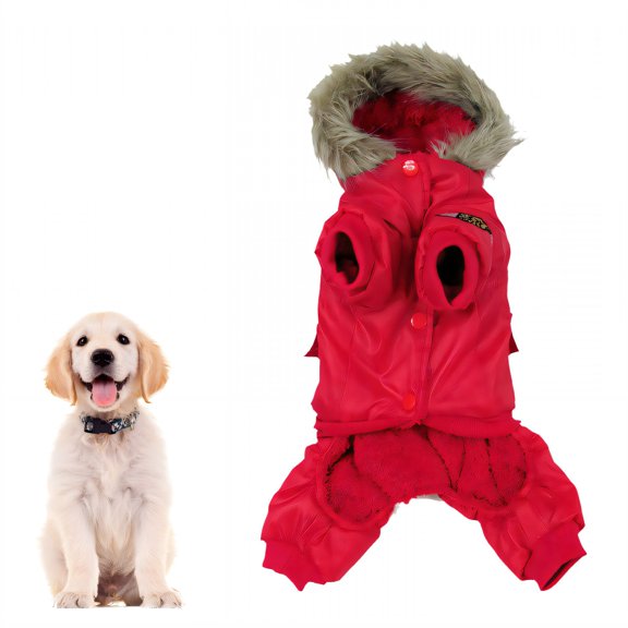 TELOLY Dog Winter Coat for Small Dogs, Cotton Padded Pet Jacket with Full-Limb Design, Aviator Style Warm Puppy Clothes for Cold Weather Outdoor Walks, Red