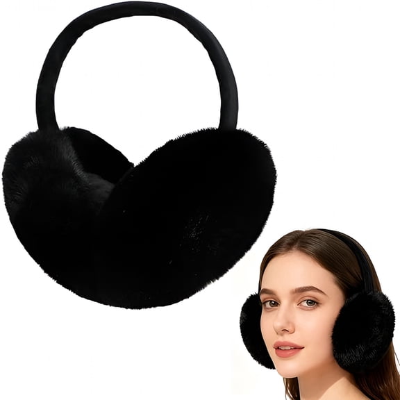 TELOLY Ear Muffs for Winter Women,Foldable Ear Warmers,Ear Muffs Black Fluffy Earmuffs,Winter Accessories for Women
