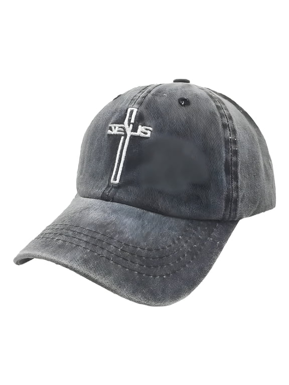 Embroidered Christian Jesus Cross Hat for Men Women, Vintage Washed Dad Hats Adjustable Baseball Cap
