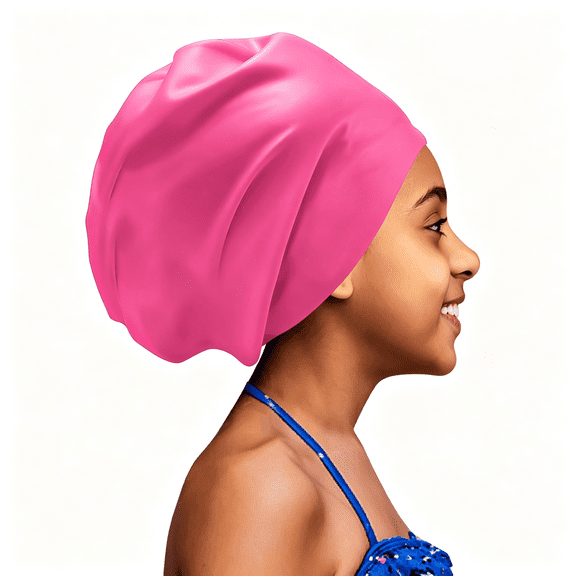 TELOLY Extra Large Swim Cap for Kids Black Girls Aged 4 to 16 with Long Hair Braids Dreadlocks, Waterproof Silicone Swimming Hat Turban Hair Protection for Boys Toddler Children Youth