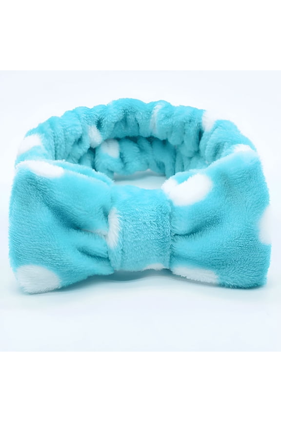 Facial Dot Headband Women Girls Spa Microfiber Cute Turban Headband Bowknot Bow Skincare Terry Cloth Fuzzy Headbands for Washing Face Shower Bath Hair Band