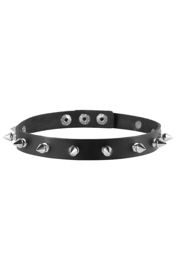 Fashion Women Men Cool Punk Goth Metal Spike Studded Leather Collar Choker Necklace Black