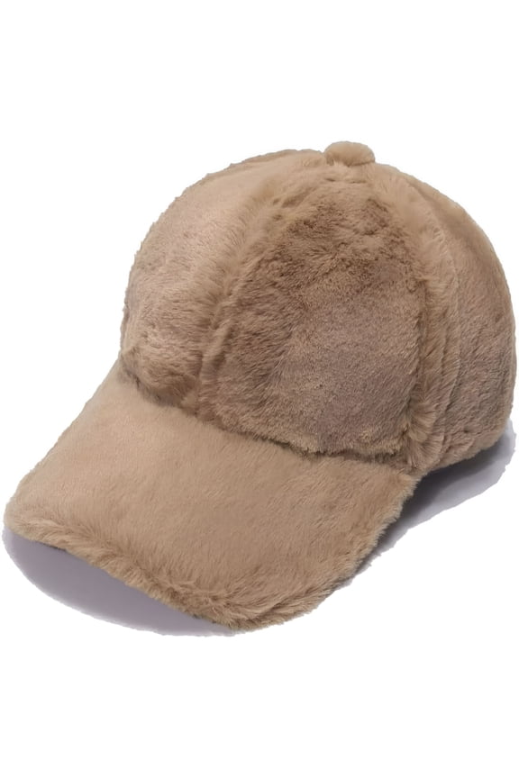 Faux Fur Baseball Cap Hat Warm Fleece Adjustable Baseball Cap for Women Men