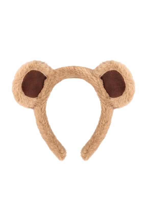 Faux Fur Headbands for Women,Plush Bear Ears,Anti-Slip and Comfortable Furry Head,Headband for Washing Face and Party Outfits,Khaki