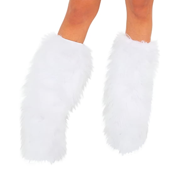 TELOLY Faux Fuzzy Leg Warmers for Women Girls Fleece Boot Cuff Cover Covers Christmas Cosplay Party Accessory Set White Leg Warmers Fluffy