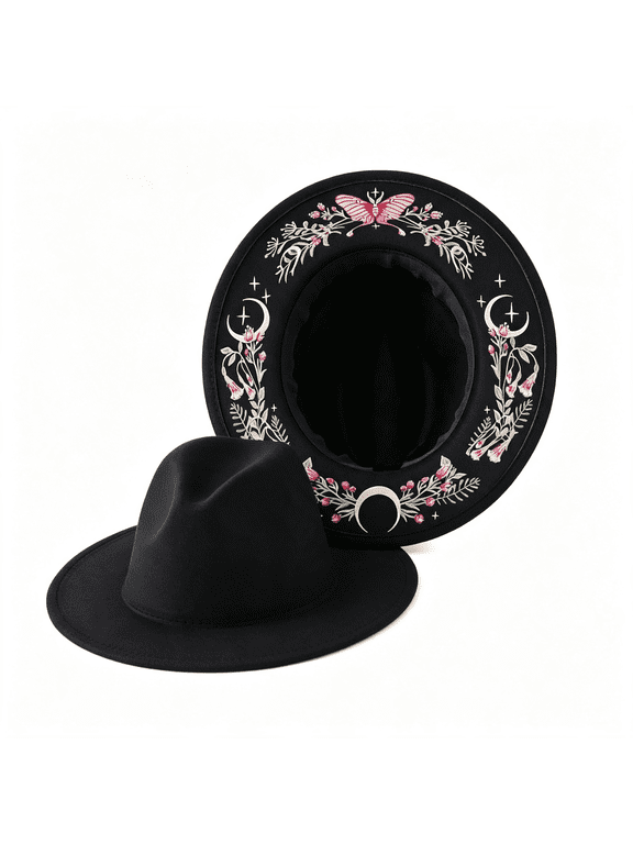Fedoras for Women Felt Fedora Flat Brim Hats Unisex Gothic Creative Vintage Fashion Goth Hat
