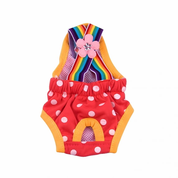 TELOLY Female Dog Diapers, Reusable Washable Pet Sanitary Pants, Elastic Suspender with Adjustable Button and Polka Dots Print for Small and Medium Girl Doggy, Red Xs Dog Clothes
