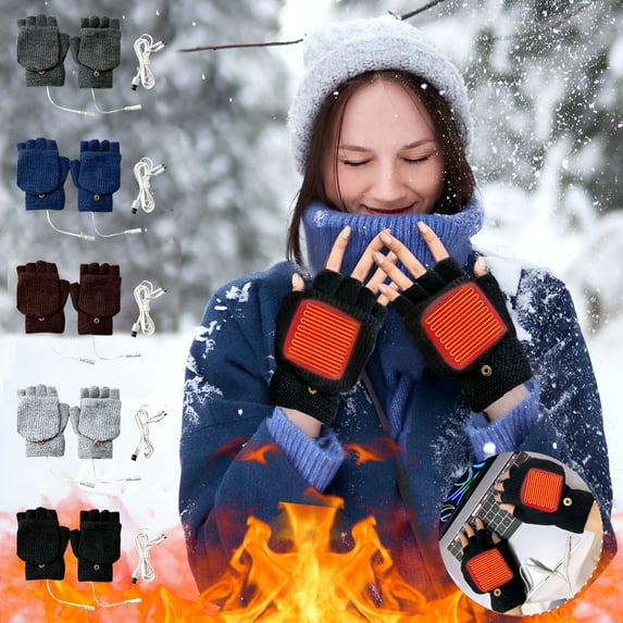 TELOLY Fingerless Heated Gloves for Women and Men Long Mittens Half Finger Plush Gloves Arm Warmer Winter Thermal Glove Waterproof Heated Gloves for Hunting Fishing Skiing Hiking