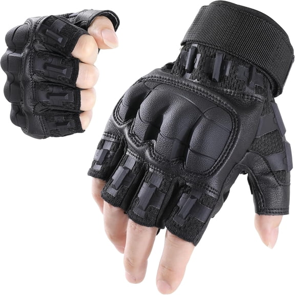 TELOLY Fingerless Tactical Gloves Men Women, Breathable Reinforced Palm | Microfiber Leather, Breathable Mesh, Adjustable Wrist, Anti-Slip, for Motorcycle Airsoft Paintball Cycling Work Hiking