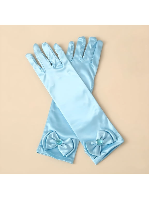 2026 New Firefly Hope Long Satin Princess Gloves with Diamonds & Bows, for Birthday, Wedding & Costume Party Dress-Up, Blue Gloves Costume