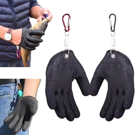 TELOLY Fishing Gloves, 2Pcs Fishing Catching Gloves, Fisherman Professional Catch Fish Gloves with Magnet Release, Anti-Slip Protect Hand from Puncture Scrapes Waterproof Fishing Gloves